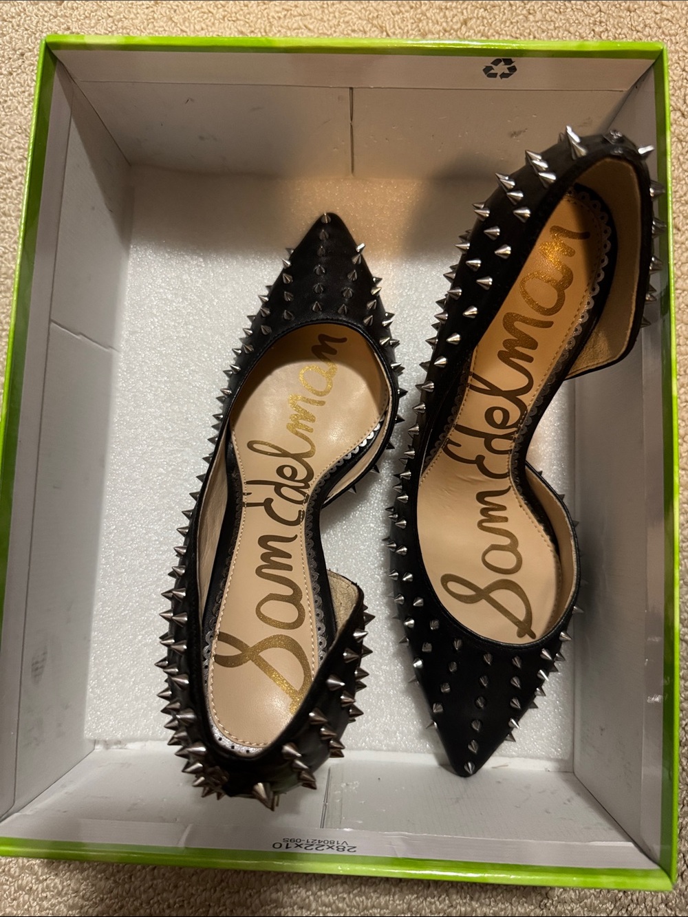 Sam Edelman Black Pointed-Toe d’Orsay Spiked Heels with Silver Spikes